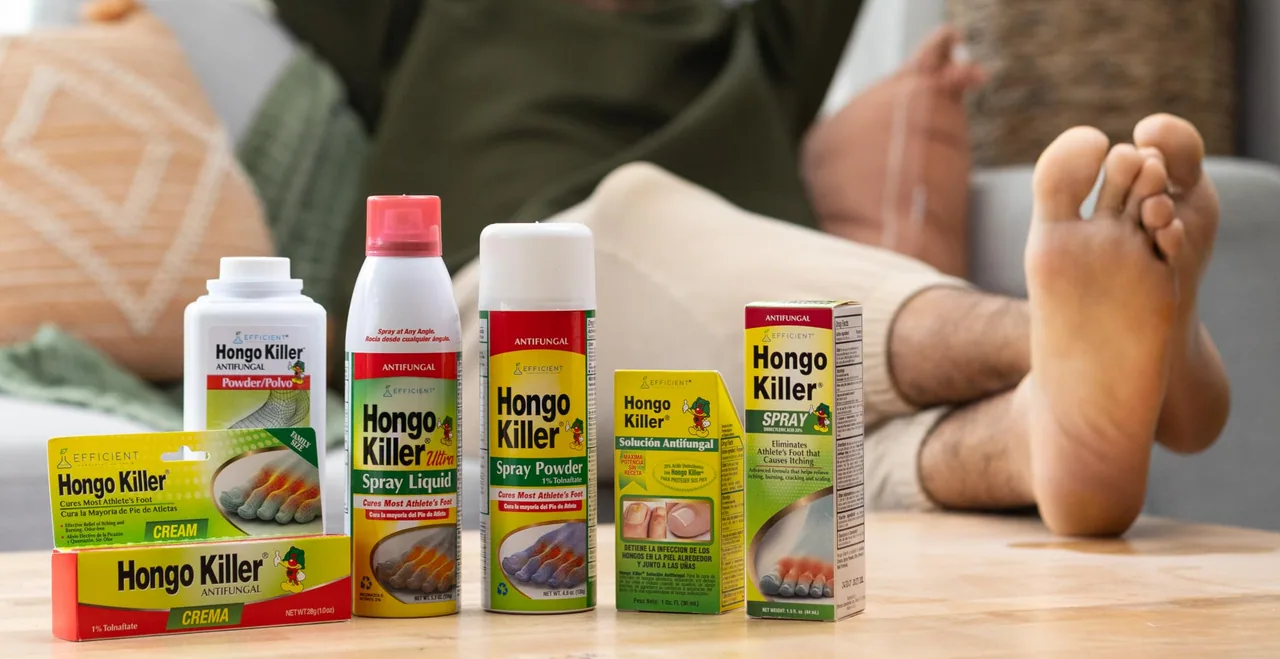 Seven Hongo Killer packs lined up on a table, a bare foot beside them