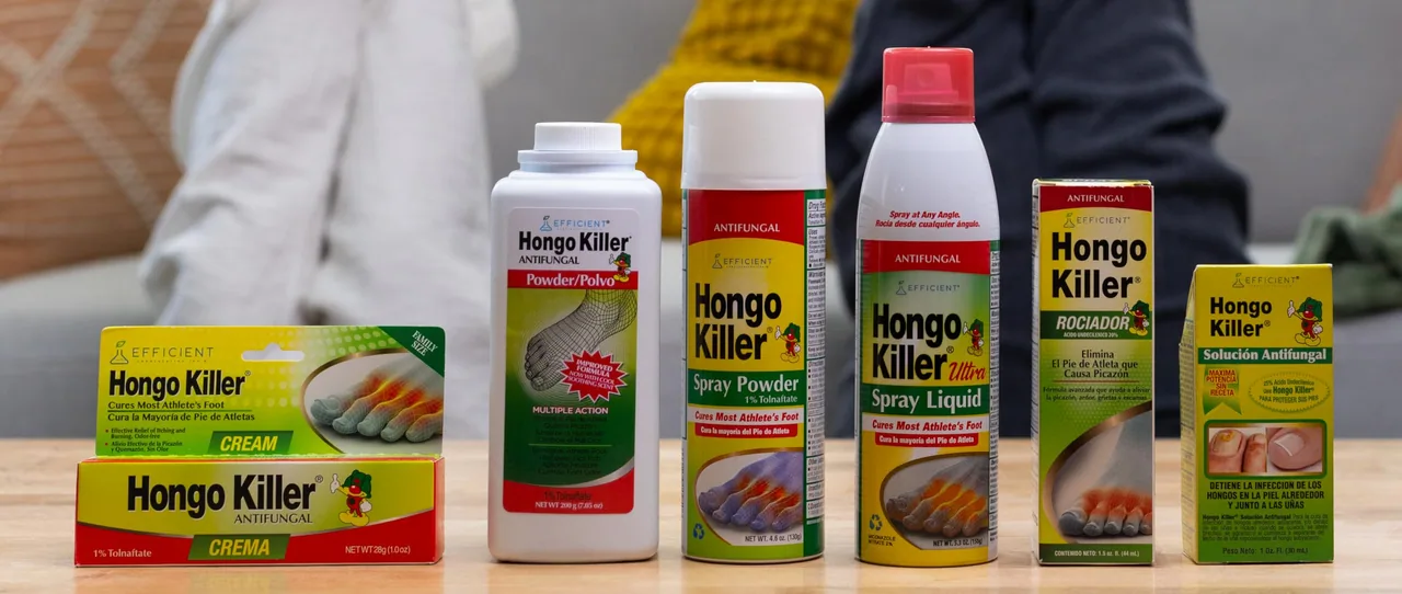Hongo Killer cream, powder, spray powder, Ultra spray liquid, pump spray and solution side by side